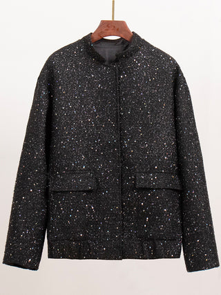 Sequin Detail Pocketed Long Sleeve Jacket Trendsi