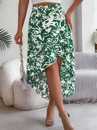 High-Low Printed High Waist Skirt Divacious