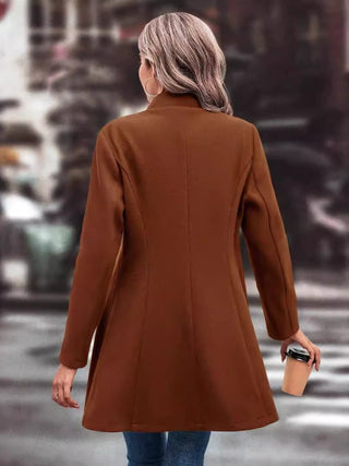 Collared Neck Long Sleeve Longline Coat - Divacious