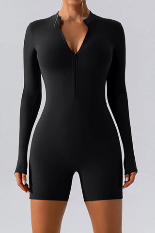 Half Zip Long Sleeve Active Romper Divacious