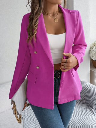 Decorative Pocket Flap Lapel Collar Long Sleeve Blazer - Divacious