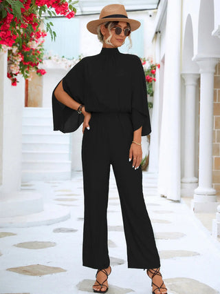 Tie Back Mock Neck Split Sleeve Jumpsuit Divacious