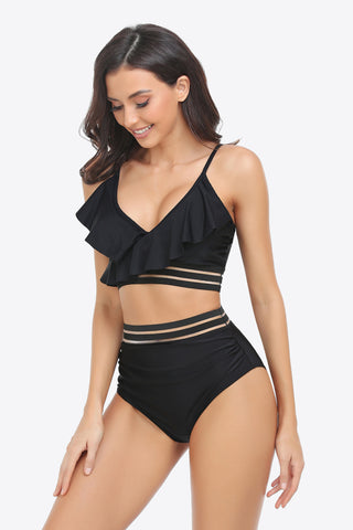 Ruffled Plunge Bikini Set Divacious