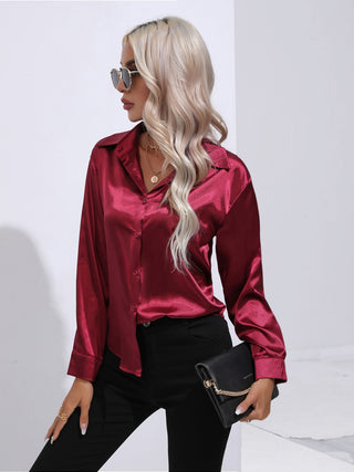 Collared Neck Buttoned Long Sleeve Shirt Divacious