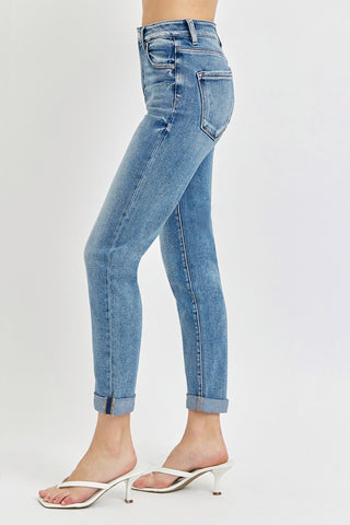 Full Size High Rise Cropped Roll Up Jeans Divacious