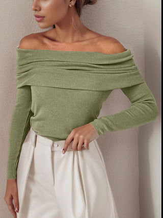 Off-Shoulder Long Sleeve Sweater Divacious