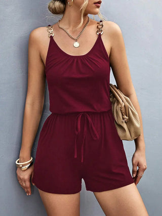 Pocketed Buckle Trim Scoop Neck Romper Divacious