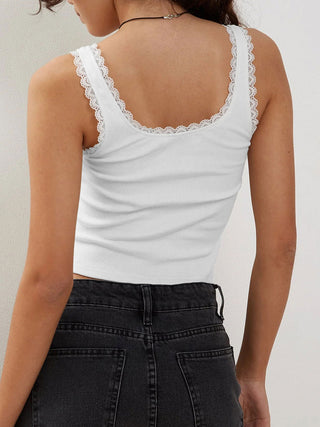 Lace Detail Square Neck Tank - Divacious