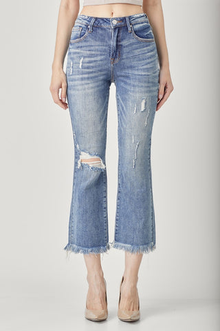 High Waist Distressed Cropped Bootcut Jeans Divacious