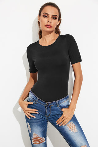 Round Neck Short Sleeve Bodysuit Divacious