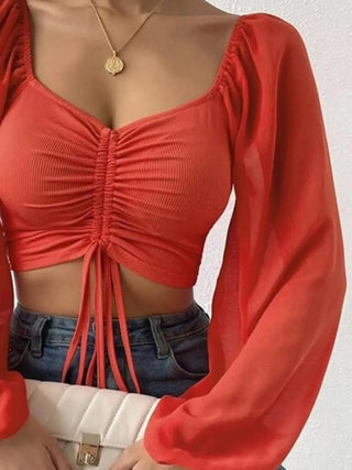 Drawstring Sweetheart Neck Cropped Top Divacious