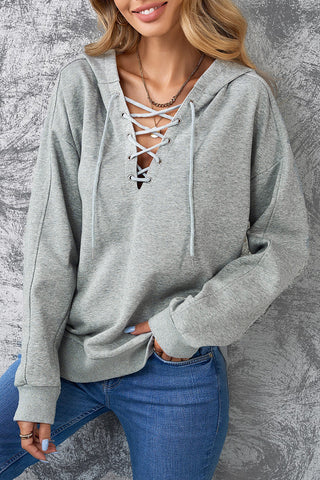 Lace-Up Dropped Shoulder Hoodie Divacious