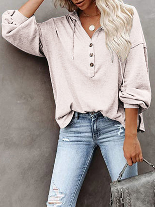 Buttoned Drop Shoulder Hoodie Divacious