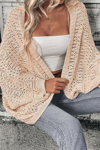 Openwork Open Front Long Sleeve Cardigan Divacious