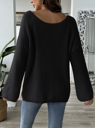 Heart Boat Neck Dropped Shoulder Sweater - Divacious