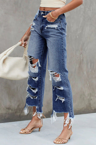 Distressed Raw Hem Jeans with Pockets Divacious