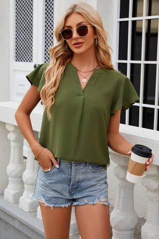 Notched Cap Sleeve T-Shirt Divacious