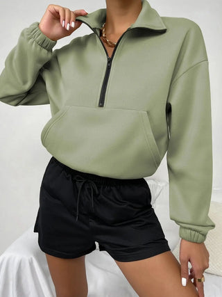 Half-Zip Dropped Shoulder Sweatshirt Divacious