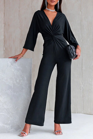 Twisted Plunge Three-Quarter Sleeve Jumpsuit Divacious