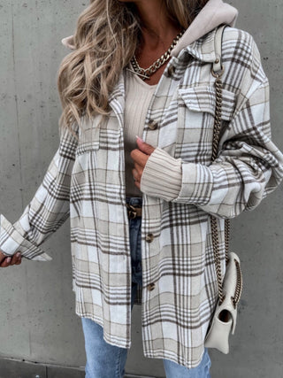 Plaid Dropped Shoulder Hooded Jacket Divacious