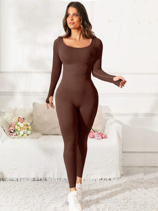 Scoop Neck Long Sleeve Active Jumpsuit Divacious