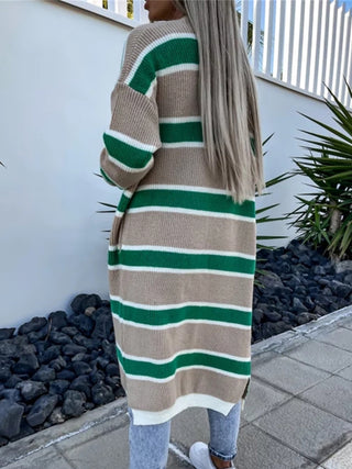 Striped Open Front Longline Cardigan Divacious