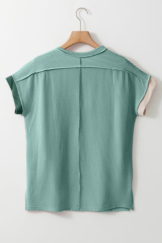 Color Block Round Neck Short Sleeve T-Shirt Divacious