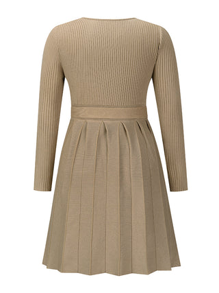 Surplice Neck Tie Front Pleated Sweater Dress Trendsi