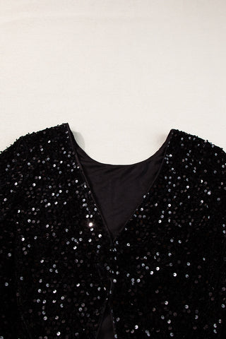 Sequin Round Neck Long Sleeve Blouse Divacious