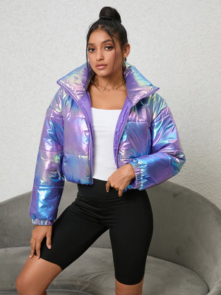 Gradient Zip-Up Collared Puffer Jacket Divacious