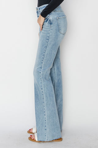 Full Size High Rise Raw Cut Hem Bootcut Jeans Divacious