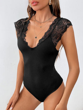 Lace Detail V-Neck Sleeveless Bodysuit Divacious