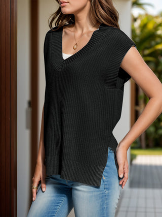 V-Neck Cap Sleeve Knit Vest Divacious