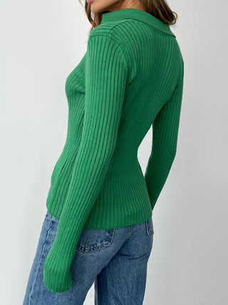 Johnny Collar Rib-Knit Top Divacious