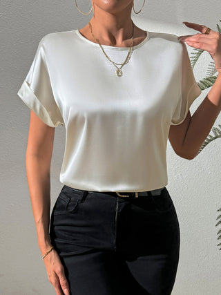 Round Neck Short Sleeve Blouse Divacious