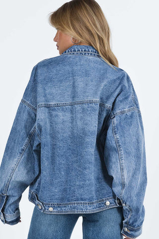 Collared Neck Button Up Denim Jacket - Divacious