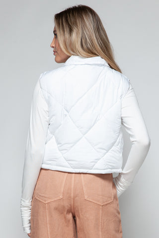 Snobbish Snap Down Quilted Crop Vest Trendsi