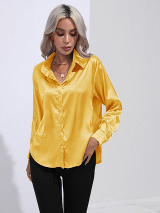 Collared Neck Buttoned Long Sleeve Shirt Divacious