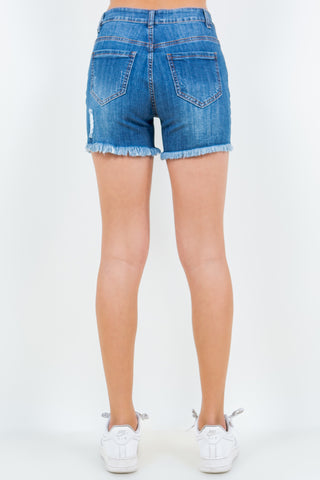 High Waist Distressed Frayed Denim Shorts Divacious