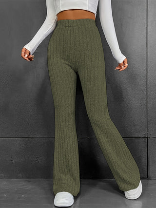 Ribbed High Waist Bootcut Pants Divacious