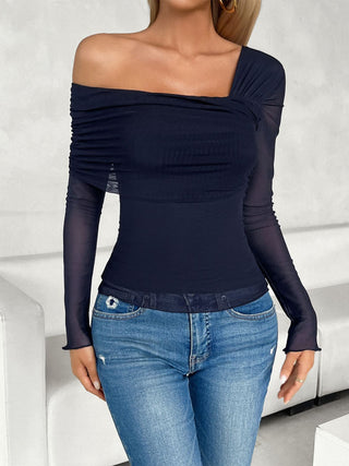 Ruched Asymmetrical Long Sleeve T-Shirt Divacious