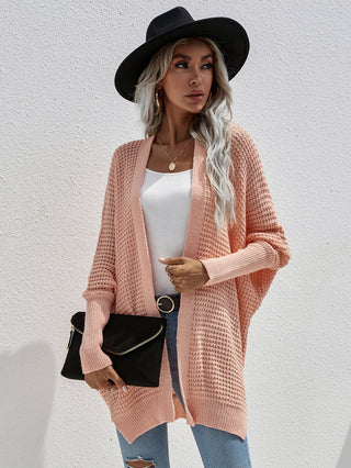 Waffle Knit Open Front Cardigan Divacious