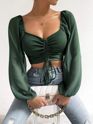 Drawstring Sweetheart Neck Cropped Top Divacious