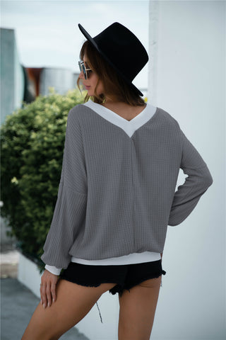 Off-Shoulder Waffle-Knit Dropped Shoulder Blouse Divacious