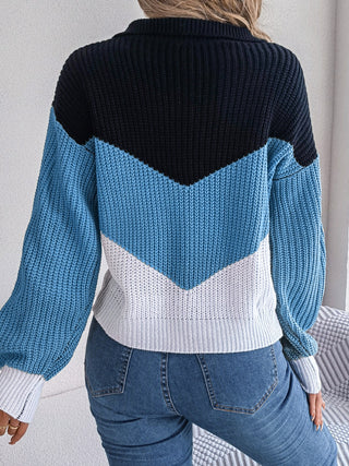 Color Block Dropped Shoulder Sweater Divacious