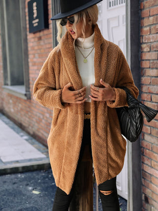 Open Front Hooded Teddy Coat Divacious