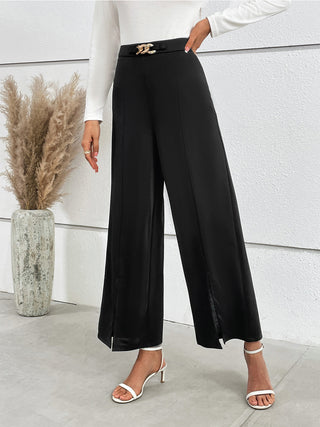 Chain Detail Slit Straight Pants Divacious