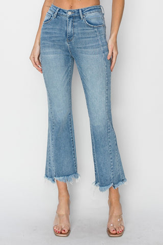 Full Size High Rise Frayed Hem Flare Jeans Divacious