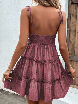 Shiny Frill Spaghetti Strap Tiered Dress Trendsi