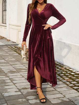 Devine Split Surplice Long Sleeve Midi Dress Trendsi